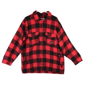 CODET Heavy Wool Hunting Buffalo Plaid Jacket Mens L Red Canada Chore Shacket